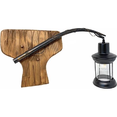 TrAdE Shop Traesio - Applique Lanterna Stile Industriale Lampada Parete Legno Country E27 Vintage E55 - (1/2)