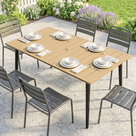 Table de jardin 150x90 cm, table de balcon en acier, table de balcon avec trou de parasol Braun (1/5)