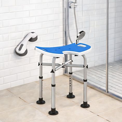 Tabouret de douche antidérapant en aluminium bleu à assise en U (1/5)