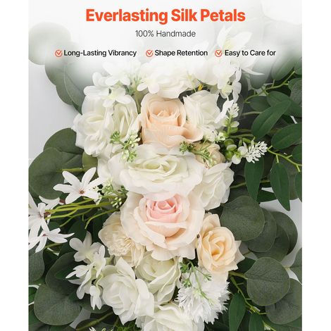 Kit Fleurs Artificielles Arche Mariage Blanc avec Tissus (Lot de 4) - 2 Arrangements Floraux, 2 Voiles Sheer, Décoration Cérémonie Réception Backdrop (1/5)