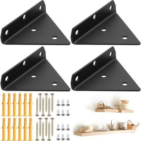 4 Pièces Supports d'Étagère Triangulaires, Equerre Etagere Mural Dissimulés, Equerre Metal de étagère Flottant avec Vis pour Déco Salon Chambre Salle de Bain (Noir) (1/5)