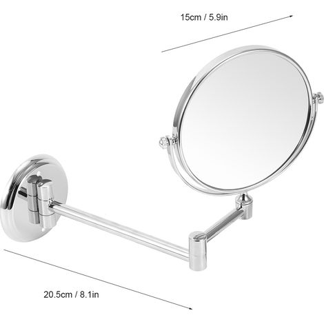 Miroir de maquillage mural double face pliable en cuivre pour salle de bain (base ronde argentée brillante de 15 cm) (1/5)