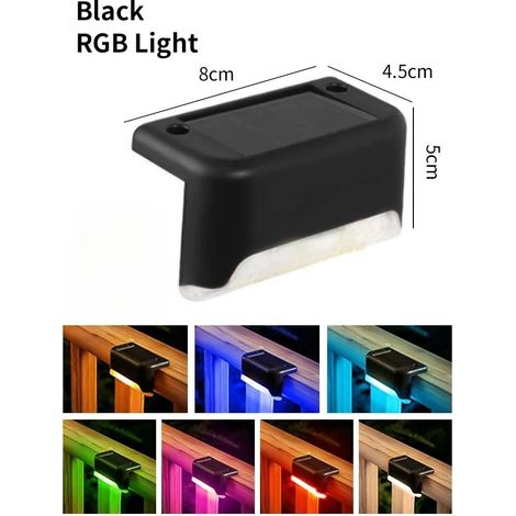 (1 pièce - Noir RGB) Lampe solaire LED étanche pour terrasse, escaliers, rampes, clôtures, jardins, patios et allées. (1/5)