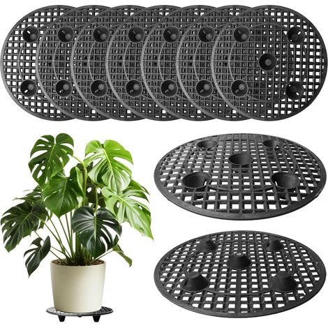 Support pour plantes en pot (8 pièces), pot de fleurs, coussinets en maille, 30 cm, rond, grille pour pot de fleurs, tapis, dessous de pot en plastique pour intérieur, bonsaï, extérieur, bol, jardin (1/5)