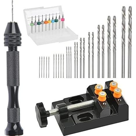 Ensemble de 37 Mini Perceuses à Main avec Étau de Perceuse à Colonne Précision Pin Vise (0,3 à 1,2 mm) (1/5)