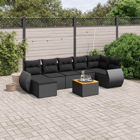 Set divani da giardino modulare con cuscini e vano contenitore in polyrattan nero, set da 8, 66.6kg - PANGIVO (1/5)