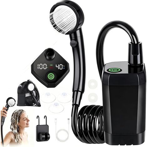 Douche de camping portable avec pompe, douche d'extérieur avec indicateur de température, douche portable avec pommeau de douche flexible pour camping, jardin, voiture, animal de compagnie (1/5)
