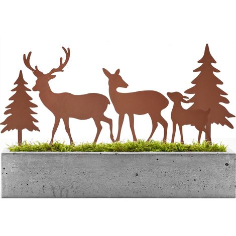 Lot 2 décorations jardin forme cerf cerf 2 sapins Décoration Noël métal rouillé Résistant intempéries (1/5)