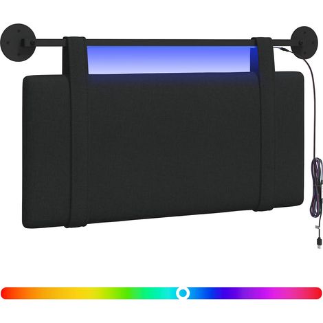 Hanging Headboard with LED Light Black Fabric vidaXL