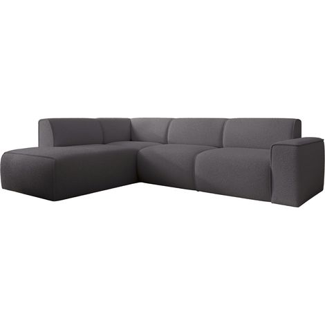 Selsey Bouvi – Ecksofa mit seitlicher Rückenlehne an der Ottomane, links, dunkelgrau, Bouclé