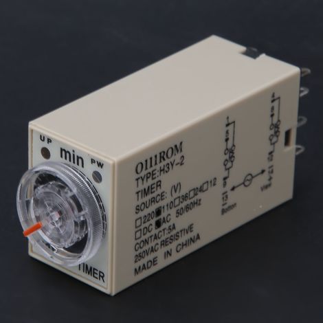 Relais temporisé H3Y-2 8 broches haute précision pour appareils électroménagers et fournitures électriques, temporisation 0-10 minutes, 110 V CA. (1/5)