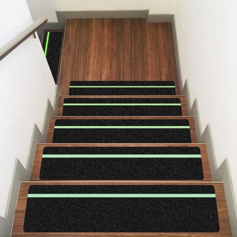 Ruban Antidérapant 76 cm x 15 cm, Avec bande Fluorescente, Traction pour Escaliers Marches Decking Intérieur Extérieur - Vert/Noir - 10 Pack (1/5)