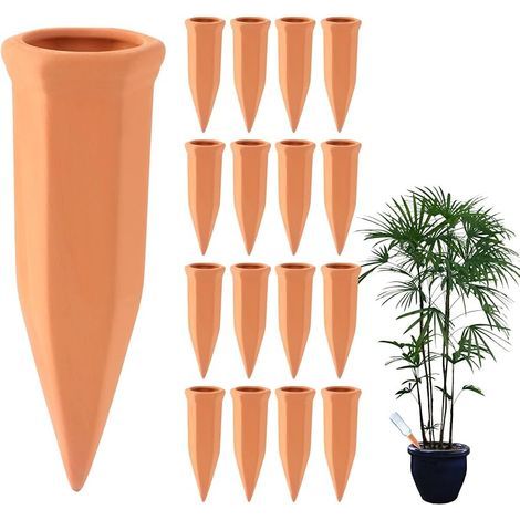 Lot de 15 cônes d'arrosage en argile, arroseur pour plantes en forme de cône, piquets d'arrosage pour plantes, arroseur en argile pour plantes d'intérieur et de plein air (1/5)