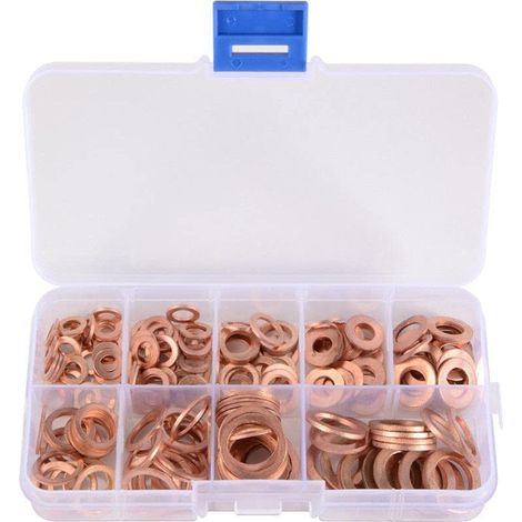200pcs Rondelles Cuivre Joints Vidange Métriques M5 M6 M8 M10 M12 M14 Flat Assortiment Kit