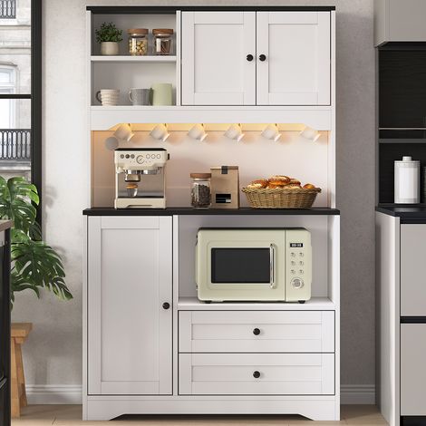 100×40×163 cm, armoire de cuisine haute avec éclairage LED et prises, avec espace pour un micro-ondes, étagères réglables, étagère à épices et port USB, adapté à la cuisine, la salle à manger et le sa (1/5)