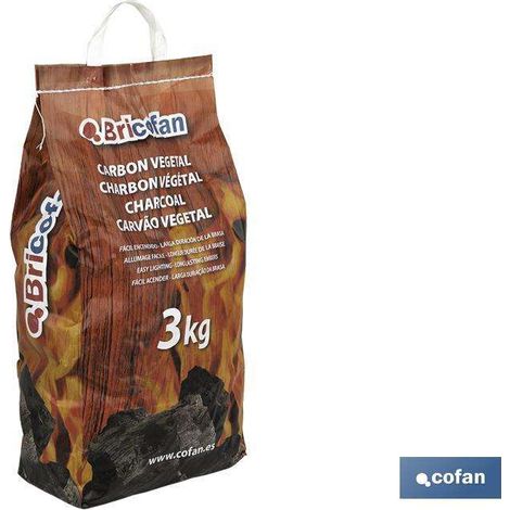 COFAN bolsa carbon vegetal 3 kgs , Bolsa de carbón vegetal con peso neto en 3 kilos con calibre adecuado para barbacoas. Cuenta con un alto rendimiento y un aroma adecuado para bra (1/4)