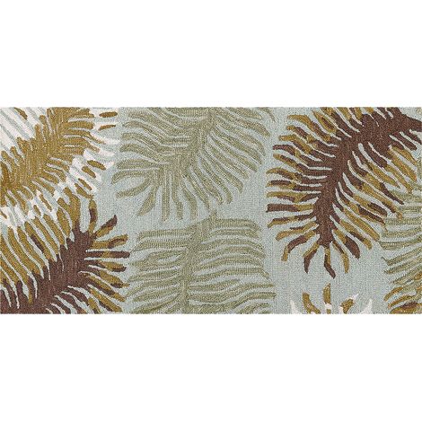 Alfombra de lana marrón verde blanco amarillo mostaza 80 x 150 cm hojas Vize