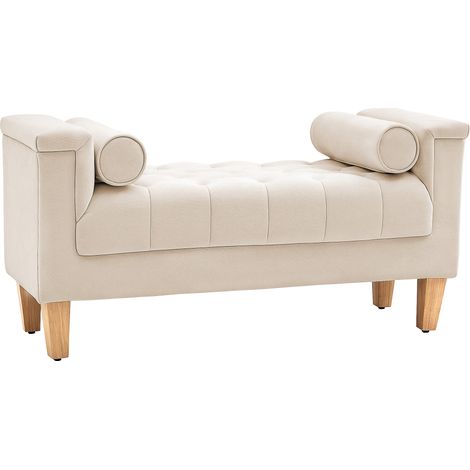 Banquette capitonnée, style vintage, 2 coussins, revêtement chenille, 115 x 44 x 58 cm, beige (1/5)