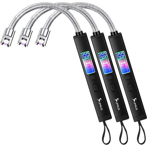 Allume-bougie électrique, coupe-vent, rechargeable, USB-C, avec affichage numérique, éclairage ambiant, interrupteur de sécurité à 360 °, col flexible, sans flamme, plasma