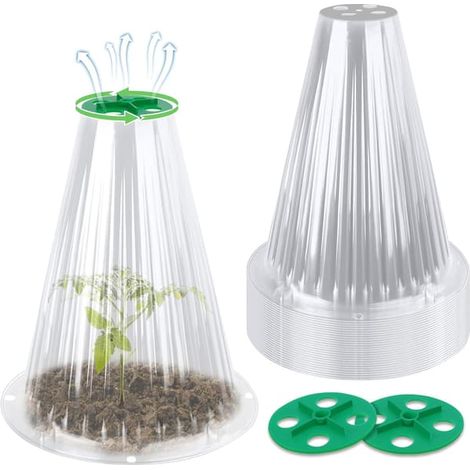 BelleRise - Lot de 30 protège-plantes réutilisables avec couvercle de ventilation rotatif, anti-escargots, oiseaux et insectes 24 x 20,5 cm (1/5)