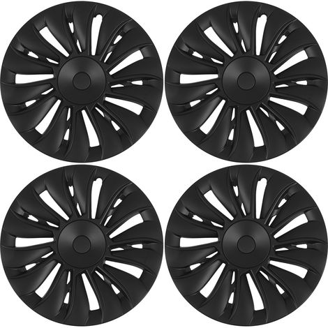 4 enjoliveurs 19 pouces style tourbillon 14 branches, protecteur de jante mat noir compatible Tesla Model Y 2020-2023 (1/5)