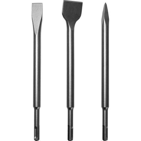 Coffret de 3 burins SDS Plus : burin large, burin plat, burin pointu. Pour la dépose de béton, de carrelage de sol et mural. (Bétail à courbe large) (1/5)