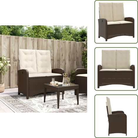 The Living Store Banc inclinable de jardin avec coussins marron résine tressée - Banc de jardin inclinable (1/5)