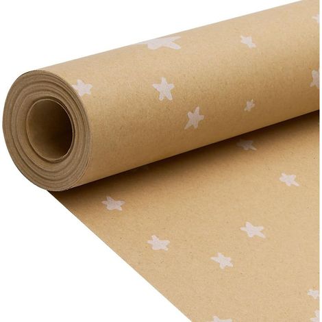 Rouleau de papier d'emballage kraft de Noël, 43 cm x 15 m, papier d'emballage cadeau imprimé avec des étoiles blanches pour Noël, anniversaire, mariage, fête d'Halloween (1/5)