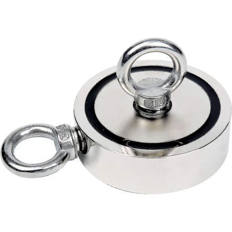 Aimant de pêche double face en néodyme N52 – 200 kg – Fixation par 2 trous filetés – Pour récupération sous-marine d’objets lourds (1/2)