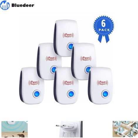 Répulsif Ultrason Souris et Rat 2019 - Prise à Double Fréquences Ultrasonique Puissantes - 6 Appareils Repulsif Ultrasons Anti Rongeur,Fouine et Loir - Protection Efficace en 4 Semaines Garantie (1/4)