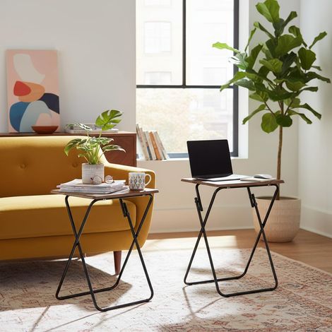 2PCS Table Pliante Polyvalente, Sofa Laptop Desk, Design Industriel, MDF et Cadre en Métal, pour Les Espaces de Vie Compacts, Portable et Facile à Ranger, Intérieur et Extérieur (1/5)