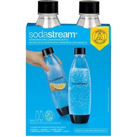 Sodastream spülmaschinengeeignete Kunststoffflasche FUSE 1L 2er-Set schwarz Trinkwassersprudler