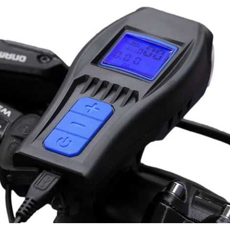 Ciclocomputador con velocímetro, luz y bocina para bicicleta - Ciclismo seguro - Función 3 en 1 - 10,8 x 9,8 x 6,8 cm - Zafiro (1/5)