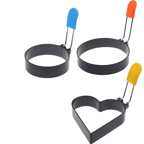 Ensemble de 3 pièces pour burgers et œufs – Moule à burger rond en acier inoxydable + moule en forme de cœur, ustensile de cuisson antiadhésif pour omelettes, crêpes, muffins anglais, sandwichs de cam