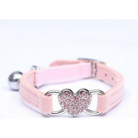 Collier pour chat avec pendentif cœur rose et cristal, orné d'un diamant d'eau. Accessoires pour animaux de compagnie. (1/5)