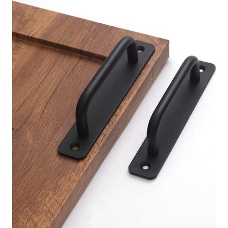 Poignée de porte coulissante en 2 parties, longueur 180 mm, avec plaque arrière, en alliage d'aluminium, adaptée aux meubles, noire, avec vis