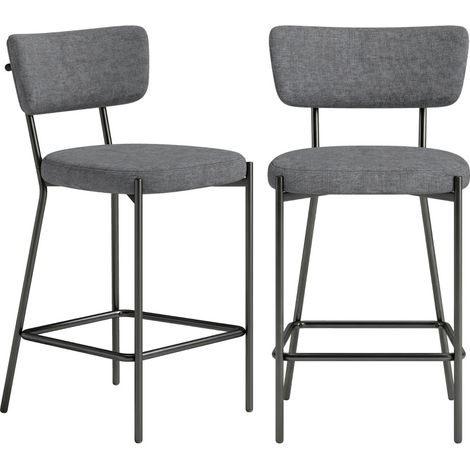 Lot de 2 tabourets de bar rembourrés gris, dossier incurvé et repose-pieds, pour îlot de cuisine, confort au quotidien et montage facile CHICFURN (1/5)