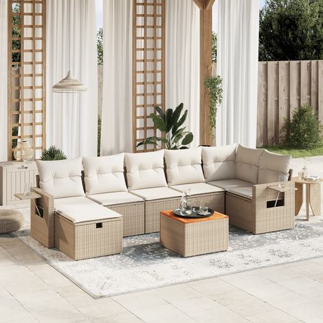Ensemble Salon Jardin 8 Places Résine Tressée Beige avec Coussins - Table Acacia et Structure Acier (1/4)