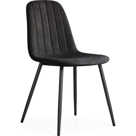Silla de terciopelo acolchada LUMO Negra patas negras (1/5)