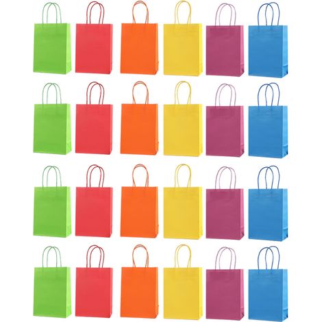 24 sacs en papier colorés, sachets cadeaux portables et accessoires d'emballage pour courses et fêtes d'anniversaire (1/5)