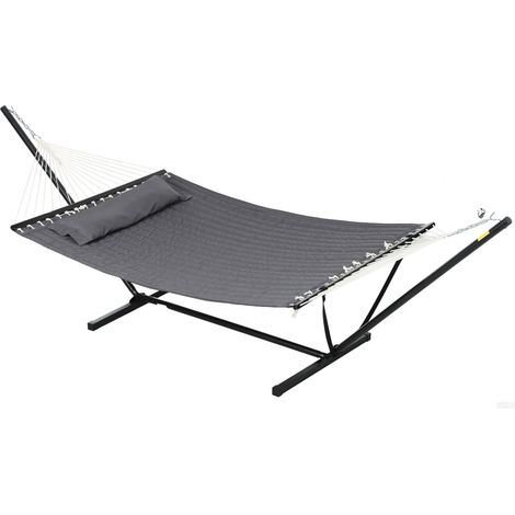 Outsunny – Hamac sur pied 1 place – Confort matelassé avec oreiller – Tissu polyester et coton – Charge max 150 kg – Acier gris foncé