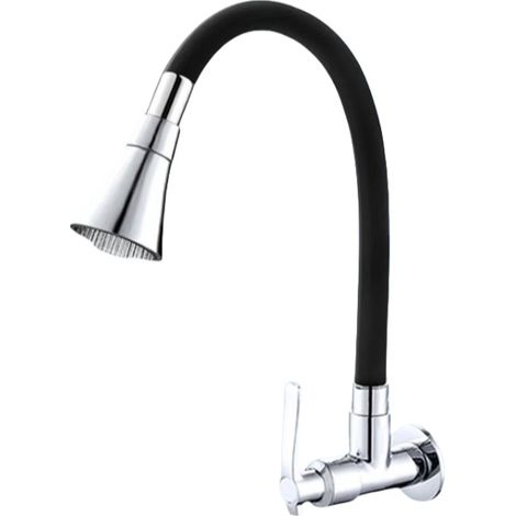Mitigeur d'Evier de Cuisine Mural, Robinet de Cuisine Monocommande, Robinet de Cuisine avec Bec Flexible Noir (1/4)