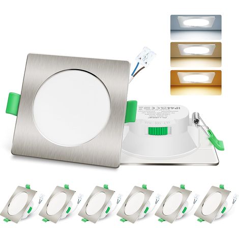 Spot LED Encastrable 7W 230V Dimmable, 3000K 4000K 6500K Couleur Réglable Spot Salle de Bain IP65, Extra Plat 29mm Spot Plafond, Lot de 6, Rond Blanc (1/5)