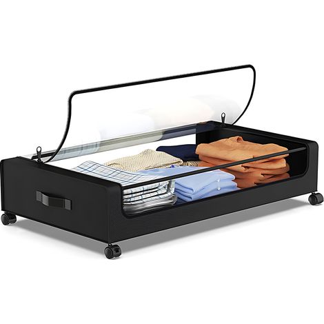 Boîte sous lit transparente avec roulettes, rangement vêtements et accessoires, gain de place (1/5)