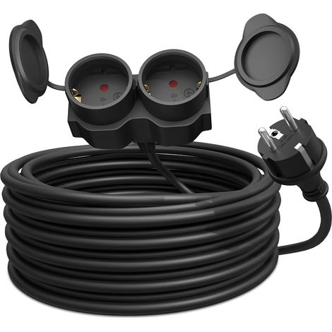 1 Câble De Rallonge Double 10m IP44 3500W Prise Schuko Noir Extérieur Jardin (1/5)