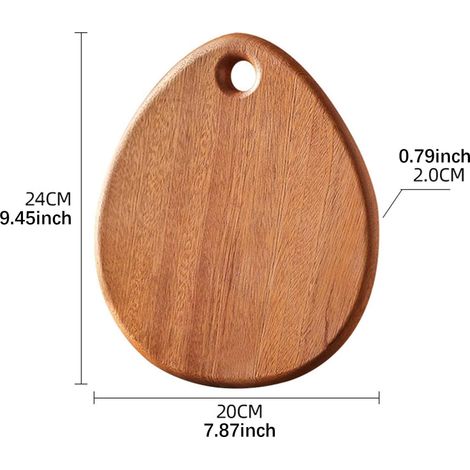 Planche à découper en bois avec trou de suspension, plateau, billot de boucher, plateau de service multifonctionnel pour la découpe, en forme de larme (1/4)