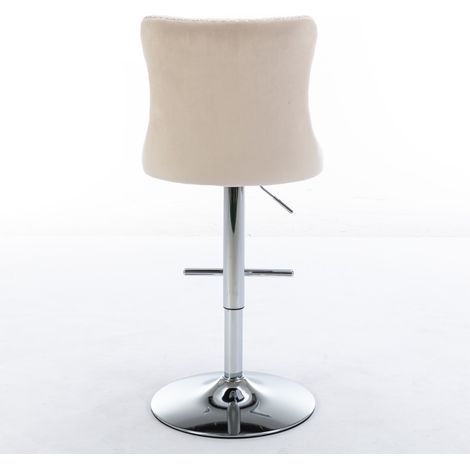 Tabourets de Bar Pivotants en Velours Beige, Hauteur Réglable 63-84 cm, Piètement Chrome, Dossier Capitonné, Confortables pour Cuisine et Îlot, Lot de 2, DE1712BG (1/5)