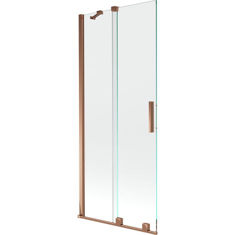 Mexen Velar paratia per vasca da bagno a 2 ante scorrevoli 85 x 150 cm, trasparente, oro rosa - 896-085-000-01-60