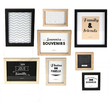 Set de 8 Cadres Photo Effet Bois Naturel et Noir (1/5)