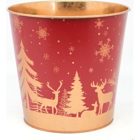 Weihnachtliche Metallabdeckung, rot-golden, Weihnachtsbaum-Rentier-Motiv, 18 x 17 cm (1/4)